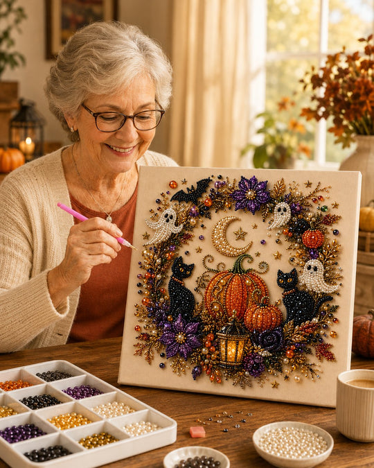 Last Day 49% OFF Halloween Pearl Painting Kit – 5D DIY Beaded Art Craft Set with Full Tools  | Spooky Pumpkin, Witch & Black Cat Design  | Festive Wall Decor & Unique Gift for Adults & Teens