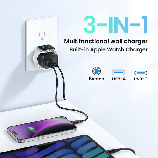 TOPADRE 3-in-1 Magnetic Wireless PD USB-C Apple watch Wall Charger Block
