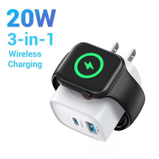 TOPADRE 3-in-1 Magnetic Wireless PD USB-C Apple watch Wall Charger Block