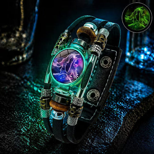💥Last-Day Sale 50% OFF☪️Glow-in-the-Dark Leather Zodiac Sign Bracelet For Men and Women