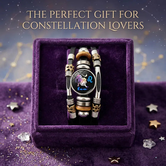 💥Last-Day Sale 50% OFF☪️Glow-in-the-Dark Leather Zodiac Sign Bracelet For Men and Women