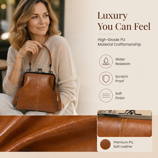 👜50% OFF NOW! Vintage Kiss‑Lock Bag‑2‑in‑1 Handbag & Crossbody Purse, Soft Faux‑Leather Retro Kiss‑Clasp Shoulder Bag, Compact Timeless Elegant Women’s Daily Fashion Handbag