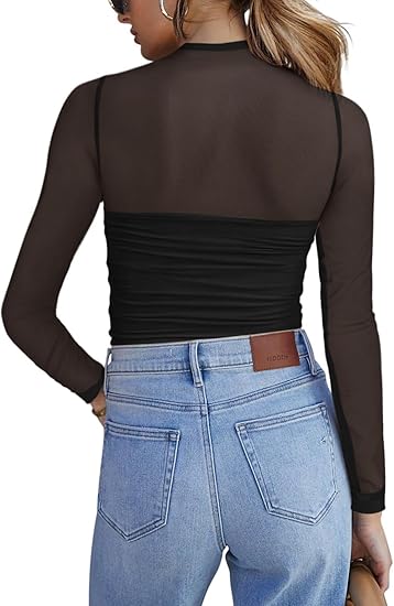🖤Black Friday Sale:50% OFF🖤🎉Women's Sparkle Mesh Sheer Long Sleeve Ruched Top🌸