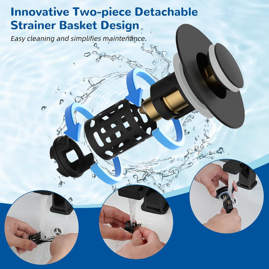 Hibbent Upgraded 3-in-1 Sink Drain Filter, Universal Pop-Up Stopper, Removable Stainless Steel Basket-Shaped Hair Catcher