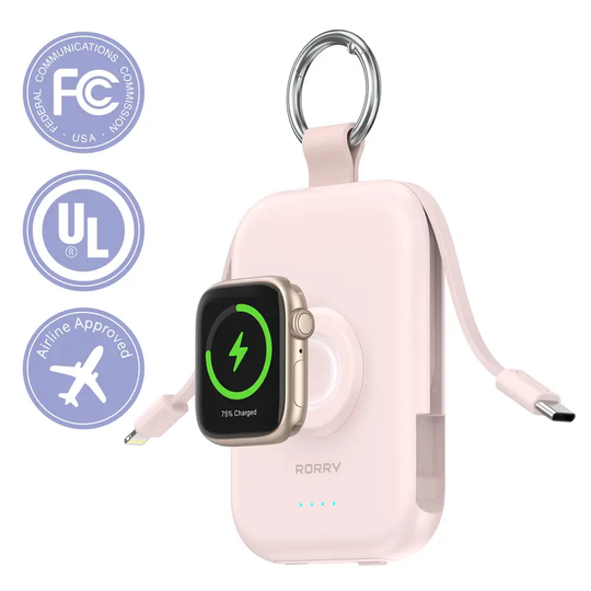 RORRY CharmGo 5000mAh Portable Charger Power Bank with Built-in Cables Travel Keychain