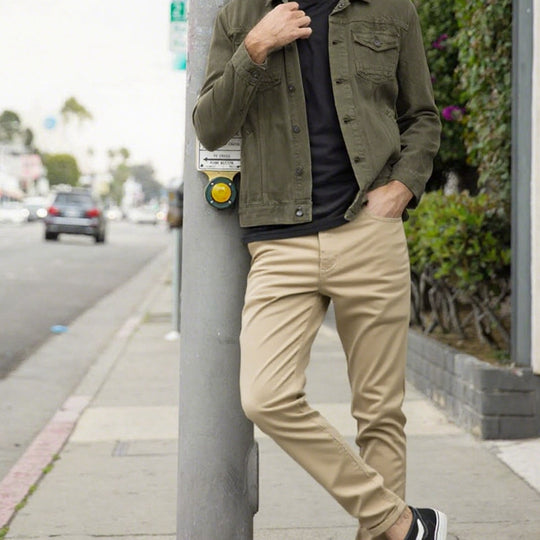 Men’s Casual Slim-Fit Solid Color Pants+Belt ❄️