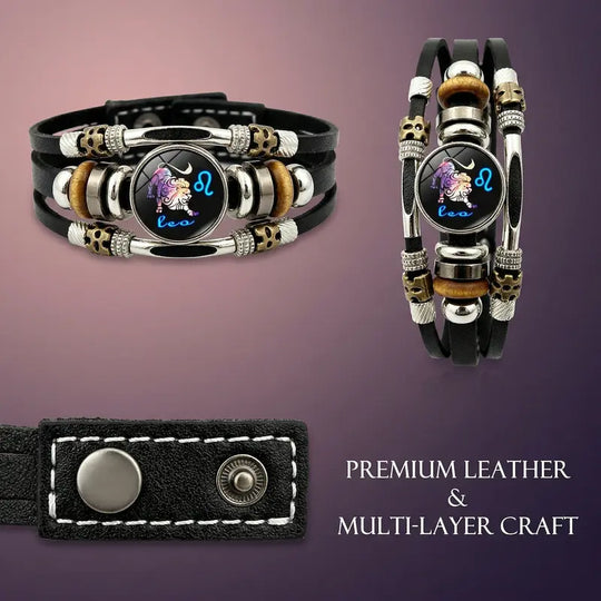 💥Last-Day Sale 50% OFF☪️Glow-in-the-Dark Leather Zodiac Sign Bracelet For Men and Women