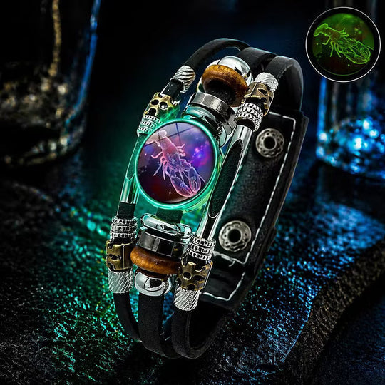 💥Last-Day Sale 50% OFF☪️Glow-in-the-Dark Leather Zodiac Sign Bracelet For Men and Women