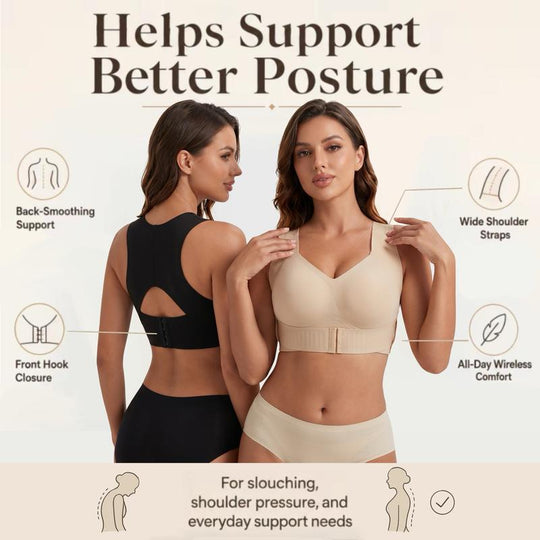 Cross Back Front Closure Wireless Posture Support Bra– All-Day Comfort, Breathable & Summer-Ready