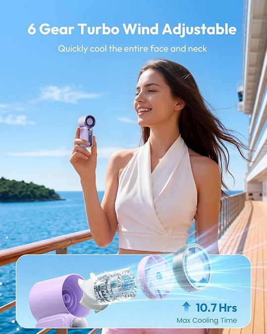 Mini Handheld Fan with LED Display|  6 speeds, 10.7 hours of cool| Weighs nothing – goes anywhere