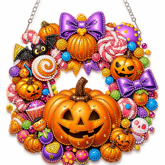 🍂 Autumnal pumpkin wreath with a diamond pattern to hang up – Complete DIY kit
