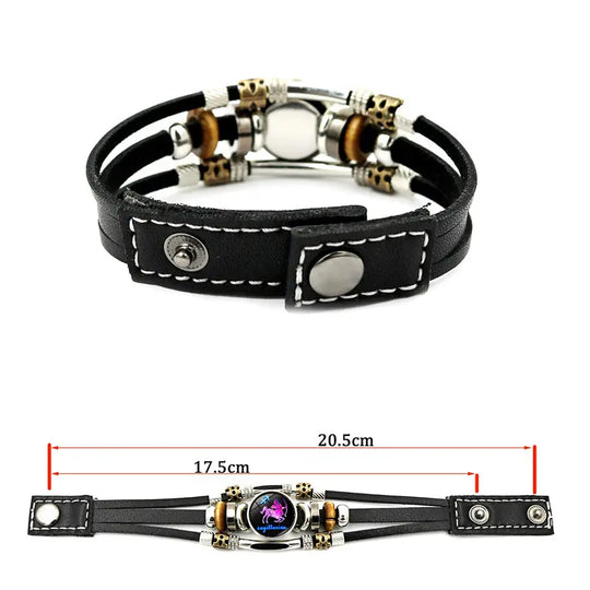 💥Last-Day Sale 50% OFF☪️Glow-in-the-Dark Leather Zodiac Sign Bracelet For Men and Women