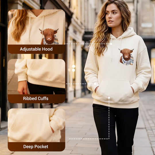🤎50% OFF!!🍂Cute Highland Cow Cozy Fleece-Lined Hooded Sweatshirt