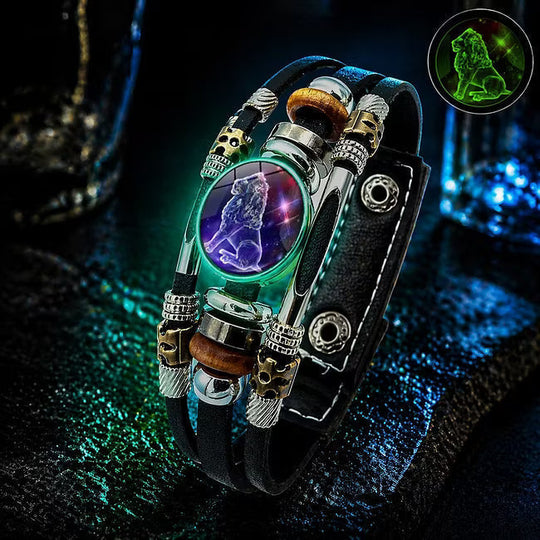 💥Last-Day Sale 50% OFF☪️Glow-in-the-Dark Leather Zodiac Sign Bracelet For Men and Women