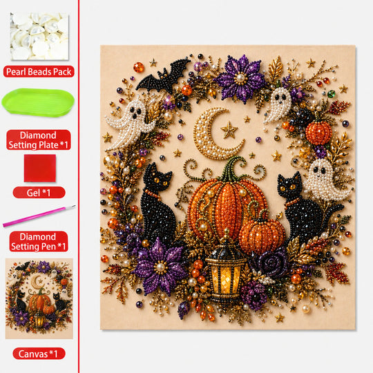 Last Day 49% OFF Halloween Pearl Painting Kit – 5D DIY Beaded Art Craft Set with Full Tools  | Spooky Pumpkin, Witch & Black Cat Design  | Festive Wall Decor & Unique Gift for Adults & Teens