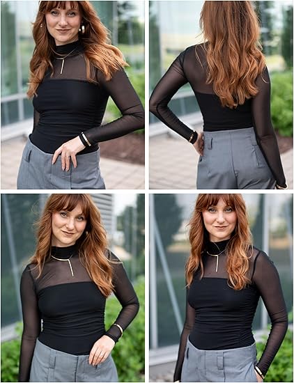 🖤Black Friday Sale:50% OFF🖤🎉Women's Sparkle Mesh Sheer Long Sleeve Ruched Top🌸