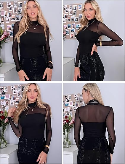 🖤Black Friday Sale:50% OFF🖤🎉Women's Sparkle Mesh Sheer Long Sleeve Ruched Top🌸