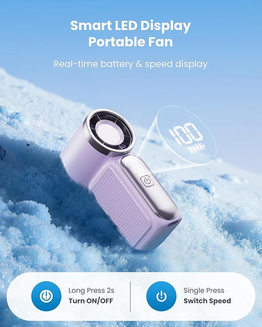Mini Handheld Fan with LED Display|  6 speeds, 10.7 hours of cool| Weighs nothing – goes anywhere