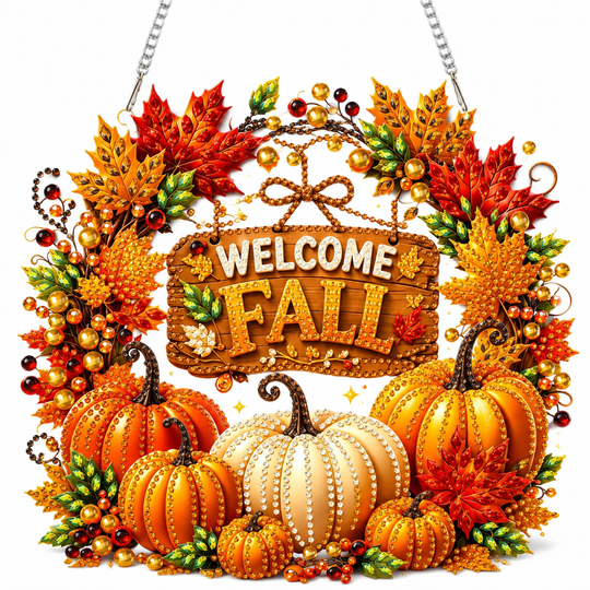 🍂 Autumnal pumpkin wreath with a diamond pattern to hang up – Complete DIY kit