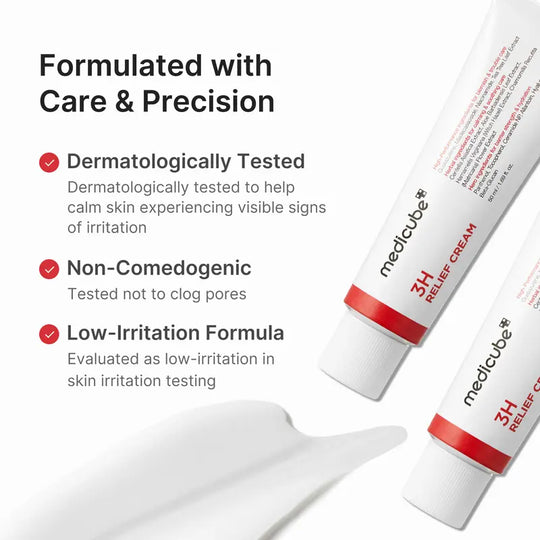 3H Relief Cream | Daily Soothing Moisturizer for Troubled & Delicate Skin, Hydrating, Cooling, Barrier Support Care | Centella Asiatica, Tea Tree Extract, Aloe, Hyaluronic acid | Korean Skincare