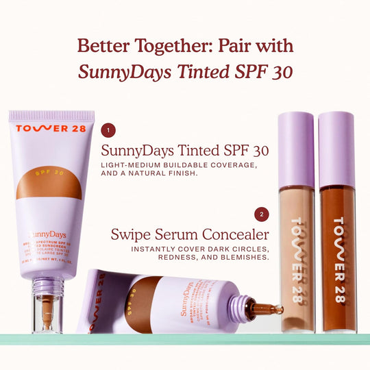💜Tower 28 Swipe Serum Concealer 💜- Hydrating Medium-Full Coverage Concealer + Under Eye Brightener - Skin Care Infused Makeup with Hyaluronic Acid + Soothing Centella - 2.0 Fair/Neutral Cool (0.22 oz)