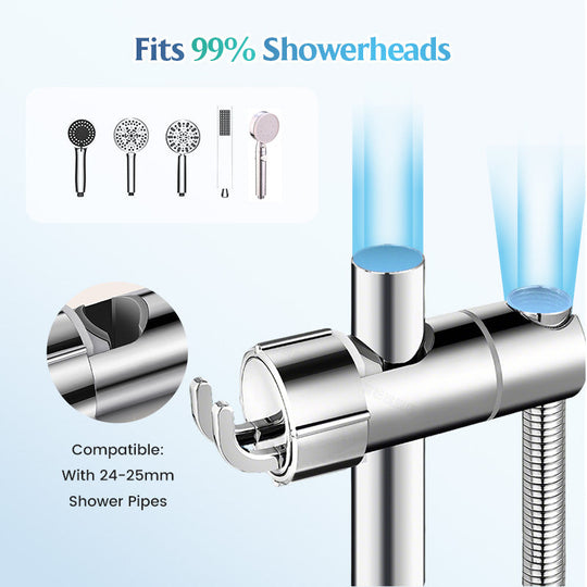 Hole-free shower head bracket with sliding sleeve, adjustable height rod, hook and mounting bracket for shower unit and shower head