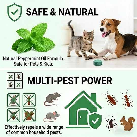 🥳 All‑Pest Repellent – Safe for pets & wildlife. No poisons, just effective. Use indoors & out. 🐾