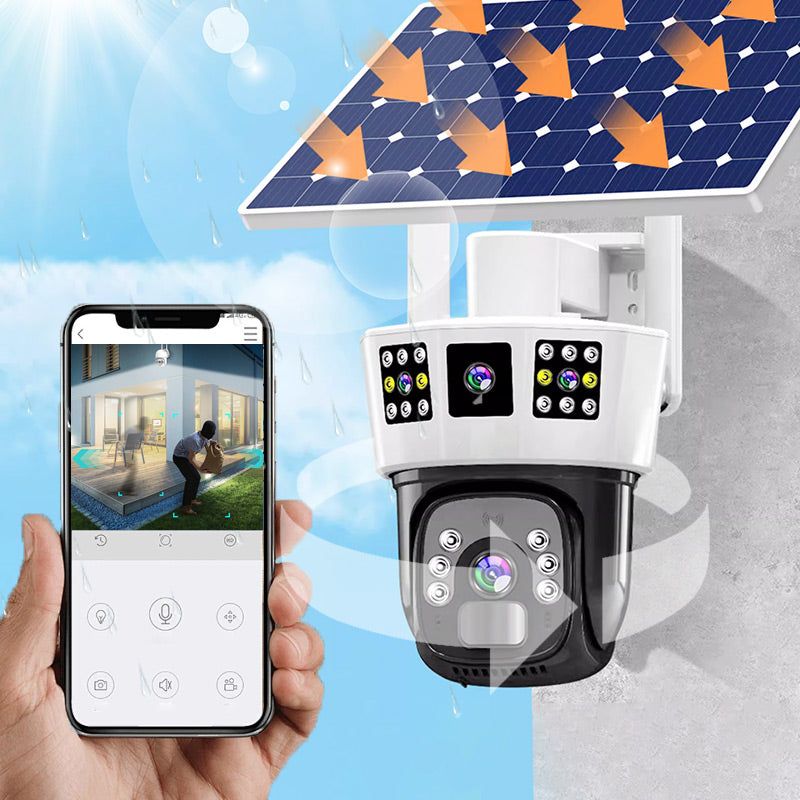🔥Telecamera di sorveglianza solare intelligente a 360° con monitoraggio a tre schermi✨