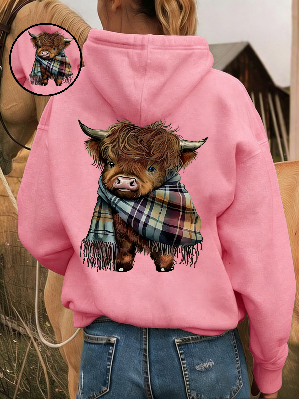 🤎50% OFF!!🍂Cute Highland Cow Cozy Fleece-Lined Hooded Sweatshirt