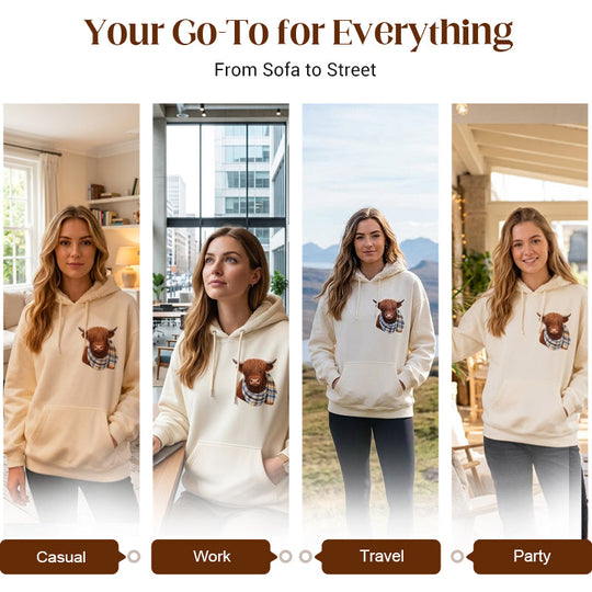 🤎50% OFF!!🍂Cute Highland Cow Cozy Fleece-Lined Hooded Sweatshirt