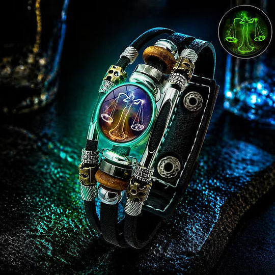 💥Last-Day Sale 50% OFF☪️Glow-in-the-Dark Leather Zodiac Sign Bracelet For Men and Women