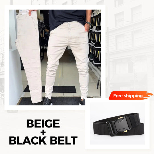 Men’s Casual Slim-Fit Solid Color Pants+Belt ❄️