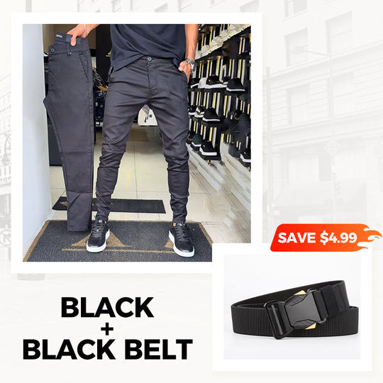 Men’s Casual Slim-Fit Solid Color Pants+Belt ❄️