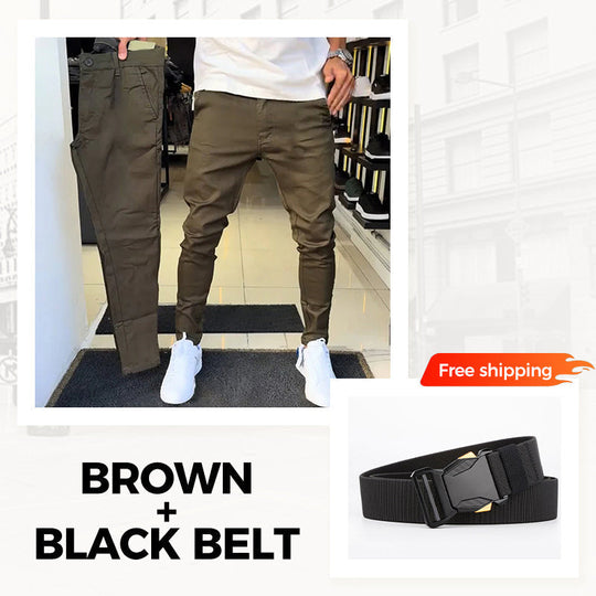 Men’s Casual Slim-Fit Solid Color Pants+Belt ❄️