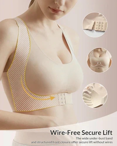 Cross Back Front Closure Wireless Posture Support Bra– All-Day Comfort, Breathable & Summer-Ready