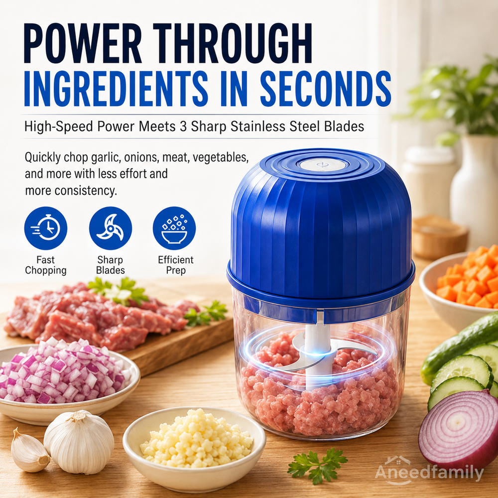 Wireless Efficient Electric Mini Food Chopper🧑‍🍳– Robust Motor, Smart Design & Stainless Steel Blades⏱️🔪