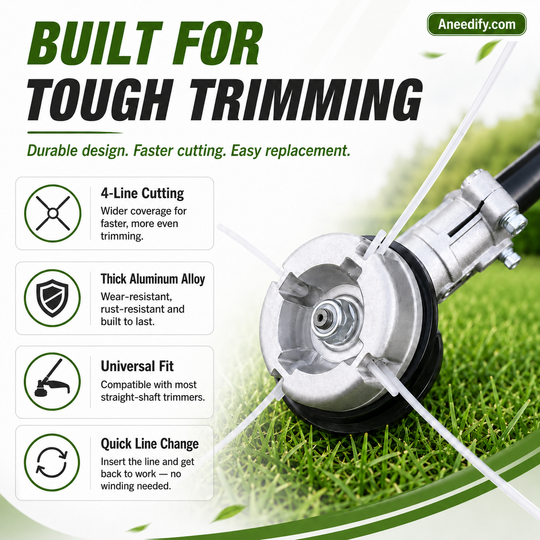 50% OFF NOW!  Aluminum Trimmer Head – 4-Line Cutting & Universal Fit – Heavy-Duty & Easy Line Replacement
