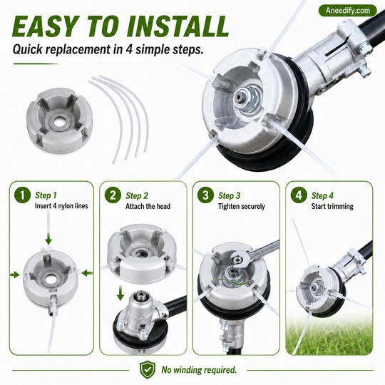 50% OFF NOW!  Aluminum Trimmer Head – 4-Line Cutting & Universal Fit – Heavy-Duty & Easy Line Replacement