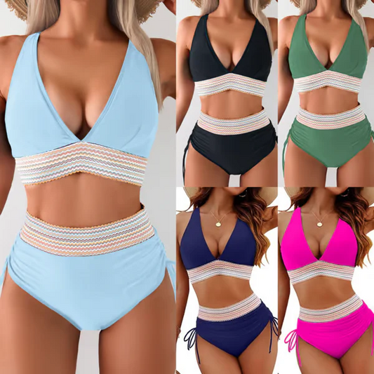 ✨Ny ankomst✨👙Høy midje bikini med fargeblokker og magekontroll