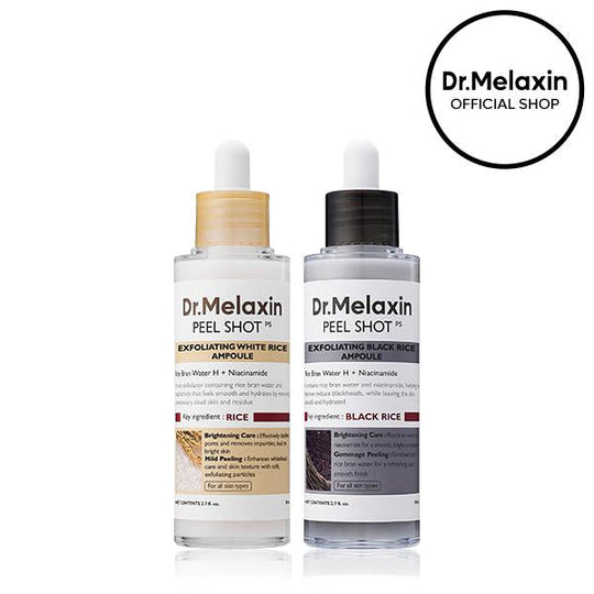 ✨Dr.Melaxin Official✨ Peel Shot Glow Rice Ampoule Duo - Serums for Brightening, Exfoliating, and Moisturizing - Suitable for All Skin Types