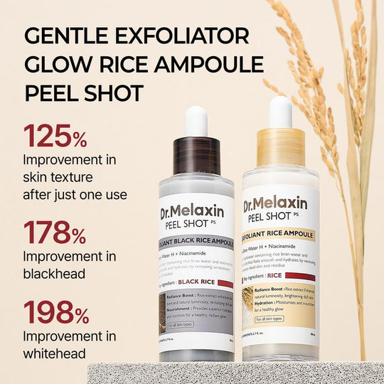 ✨Dr.Melaxin Official✨ Peel Shot Glow Rice Ampoule Duo - Serums for Brightening, Exfoliating, and Moisturizing - Suitable for All Skin Types