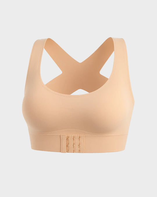 Cross Back Front Closure Wireless Posture Support Bra– All-Day Comfort, Breathable & Summer-Ready
