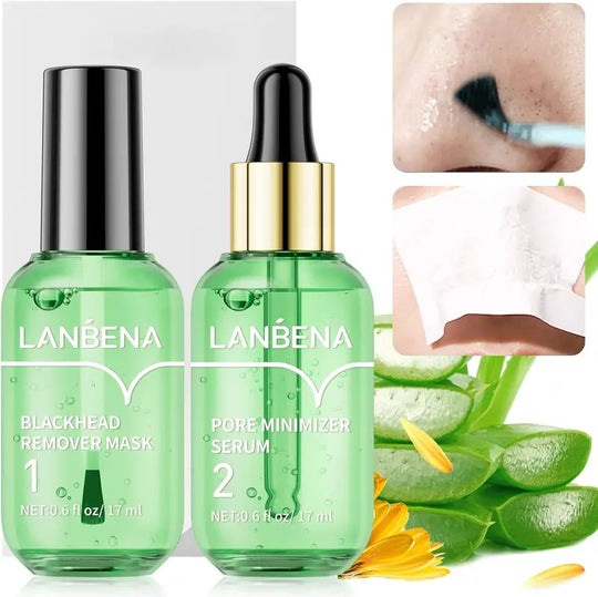 LANBENA Green Tea Blackhead Remover 100 sheet Nose Pore Strips & Pore Minimizer Serum Peel Off Mask for Pores, Nose, Chins & Face
