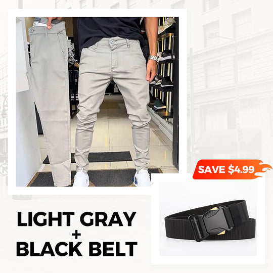 Men’s Casual Slim-Fit Solid Color Pants+Belt ❄️