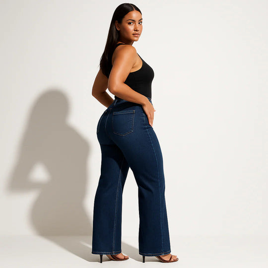 【6 Lengths】Magic ONESO Mid-low Rise BBL Jeans Stretchy Wide Leg Tummy Control Distressed Baggy Denim Pants Plus Size Regular Size
