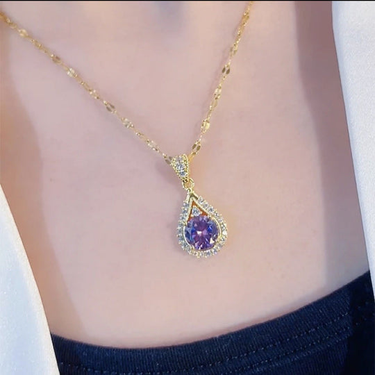 Purple crystal drop pendant necklace