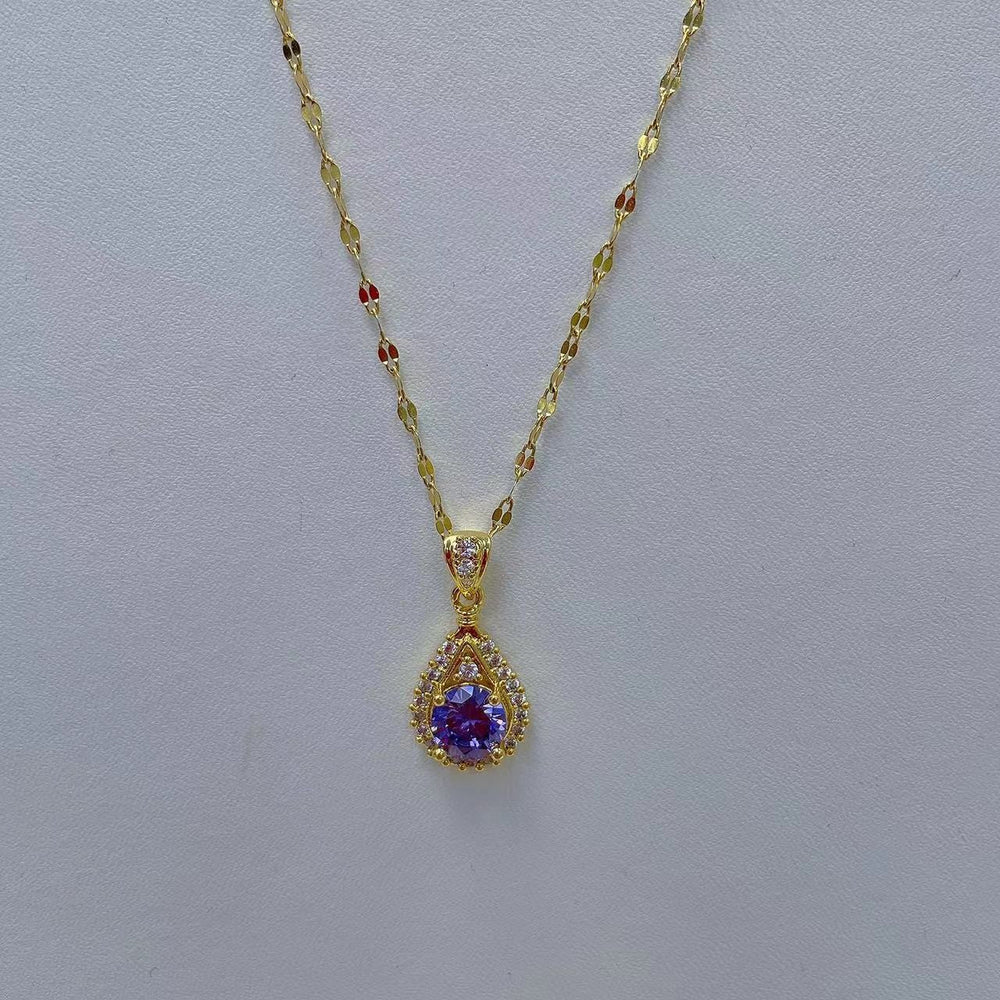 Purple crystal drop pendant necklace