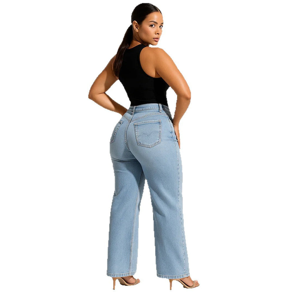 【6 Lengths】Magic ONESO Mid-low Rise BBL Jeans Stretchy Wide Leg Tummy Control Distressed Baggy Denim Pants Plus Size Regular Size