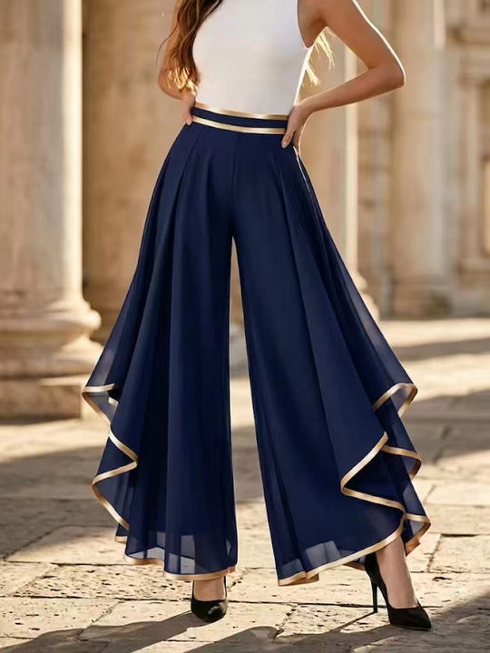 ⏳Limited-time 50% off⏰Elegant Flowy Wide-Leg Pants with Gold Trim👖