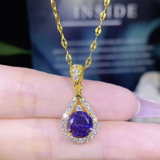 Purple crystal drop pendant necklace